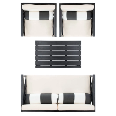Nunzio 4pc Living Set With Accent Pillows - Black/Beige - Safavieh - Image 6