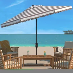 10.8' Round Vienna Umbrella Gray/White - Safavieh