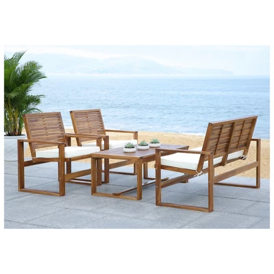 Ozark 4pc Acacia Wood Patio Conversation Set - Natural - Safavieh - Image 2