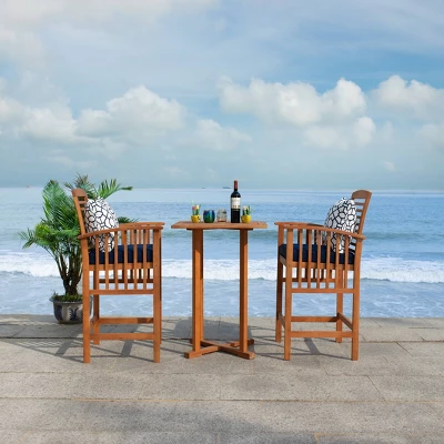 Pate 3pc Bistro Set - Natural/Navy - Safavieh - Image 2