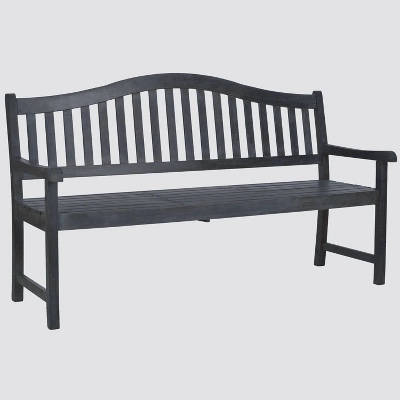 Cannes Wood 4-Seater Patio Bench With Pop-Up Table - Gray - Safavieh - Image 2