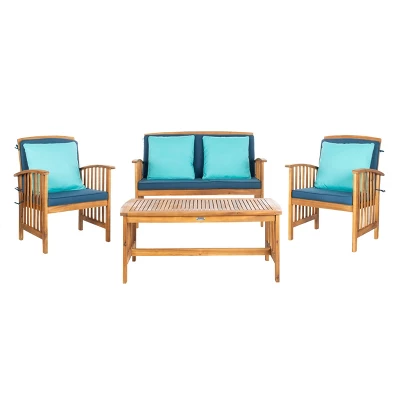 Rocklin 4pc Outdoor Set - Natural Look/Navy - Safavieh