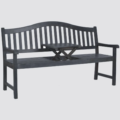 Cannes Wood 4-Seater Patio Bench With Pop-Up Table - Gray - Safavieh - Image 3