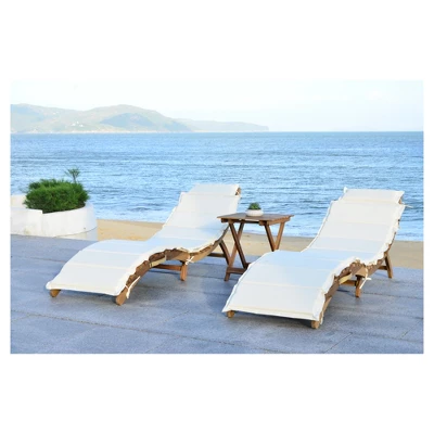 Pacifica 3pc Wood Patio Lounge Set - Teak Brown/Beige - Safavieh - Image 4