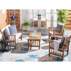 Rocklin 4pc Living Set - Natural/Beige/Navy - Safavieh